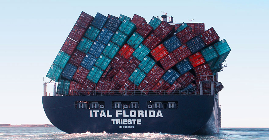 Ship with containers fallen over